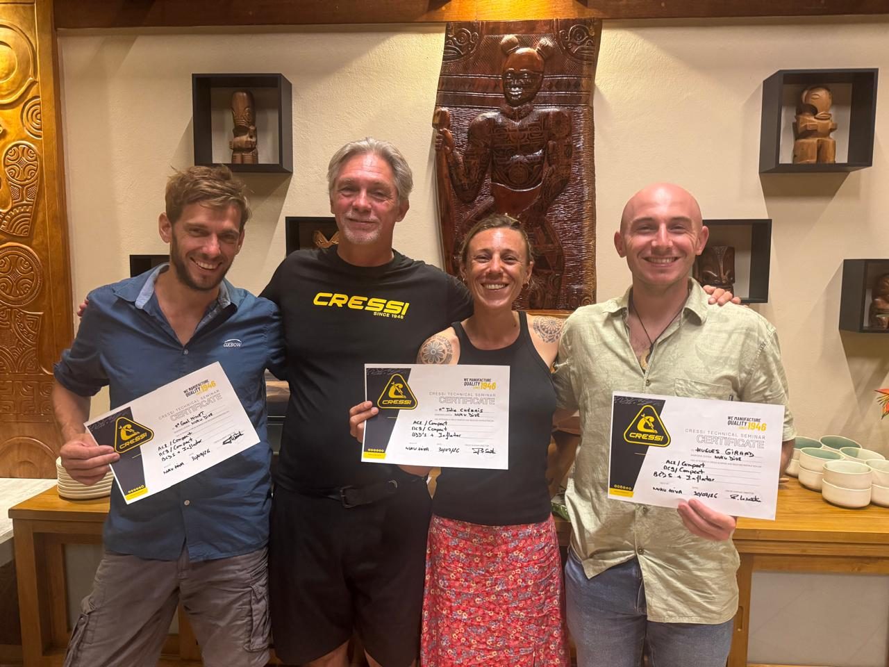 The team receiving their CRESSI technician certifications