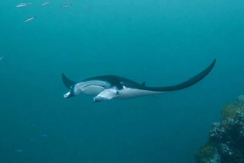 Manta ray gliding in the blue